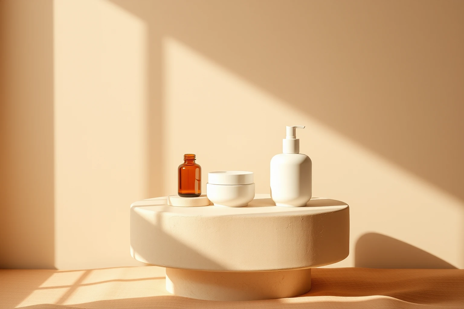 Coyglow beauty vessels on a warm plaster pedestal