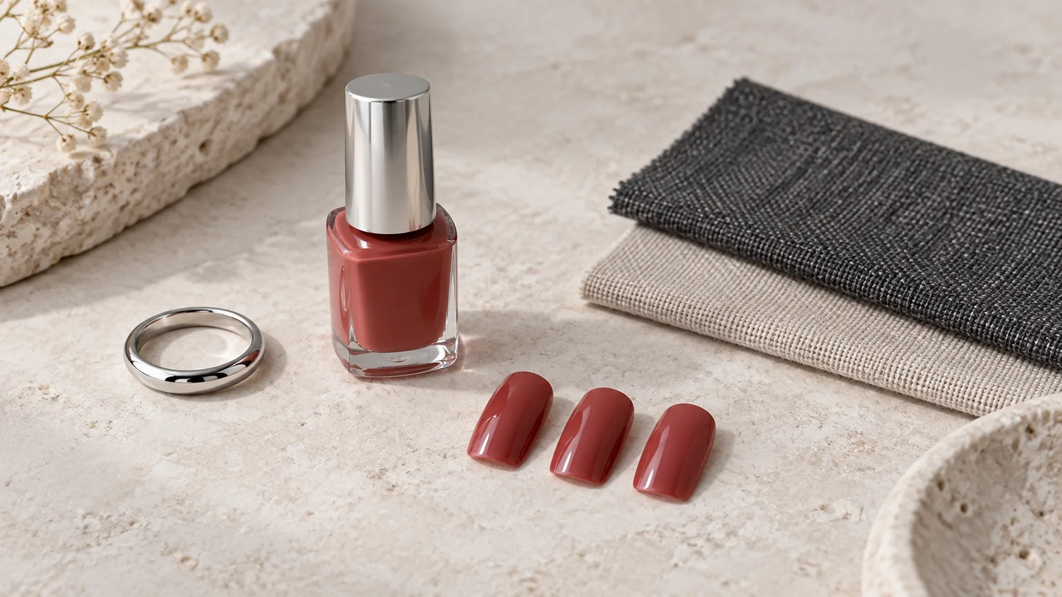 The quiet red manicure I wear with bare makeup